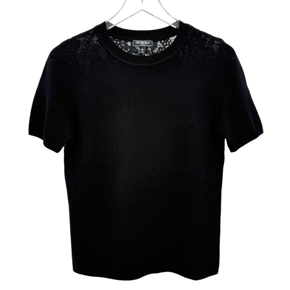 Saks Fifth Avenue Wool Cashmere Blend Lace Back Short Sleeve Sweater Small NWT - Picture 1 of 9
